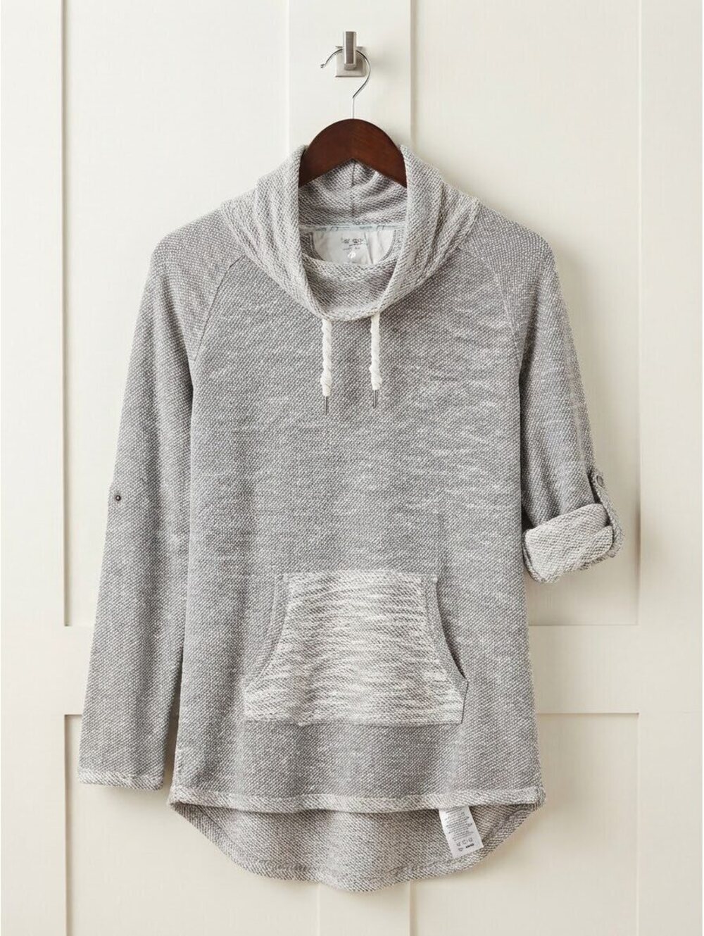 Kensie Performance Gray Marled Cowl Neck Pullover Sweatshirt Hoodie Sz Medium